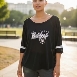 Las Vegas Raiders Womens Jrs XLarge Short Sleeve T-Shirt Black Striped Sleeve